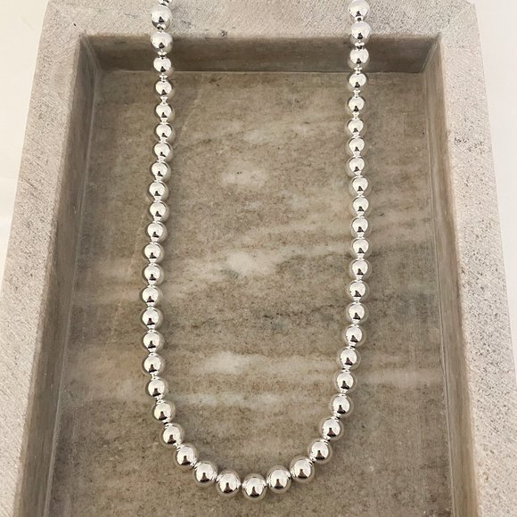 925 Sterling Silver Bead Necklace 8 MM Bead Necklace Ball Statement Necklace - Picture 1 of 4
